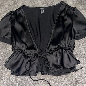 Black Satin Tie Up Blouse